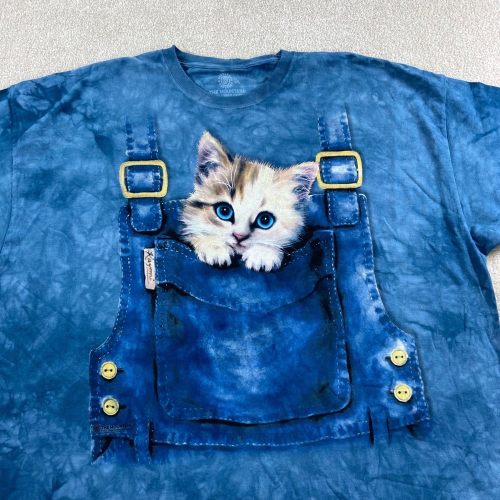 The Mountain T Shirt Size 4XL Blue Tie Dye Kitten In Overalls Graphic Tee
